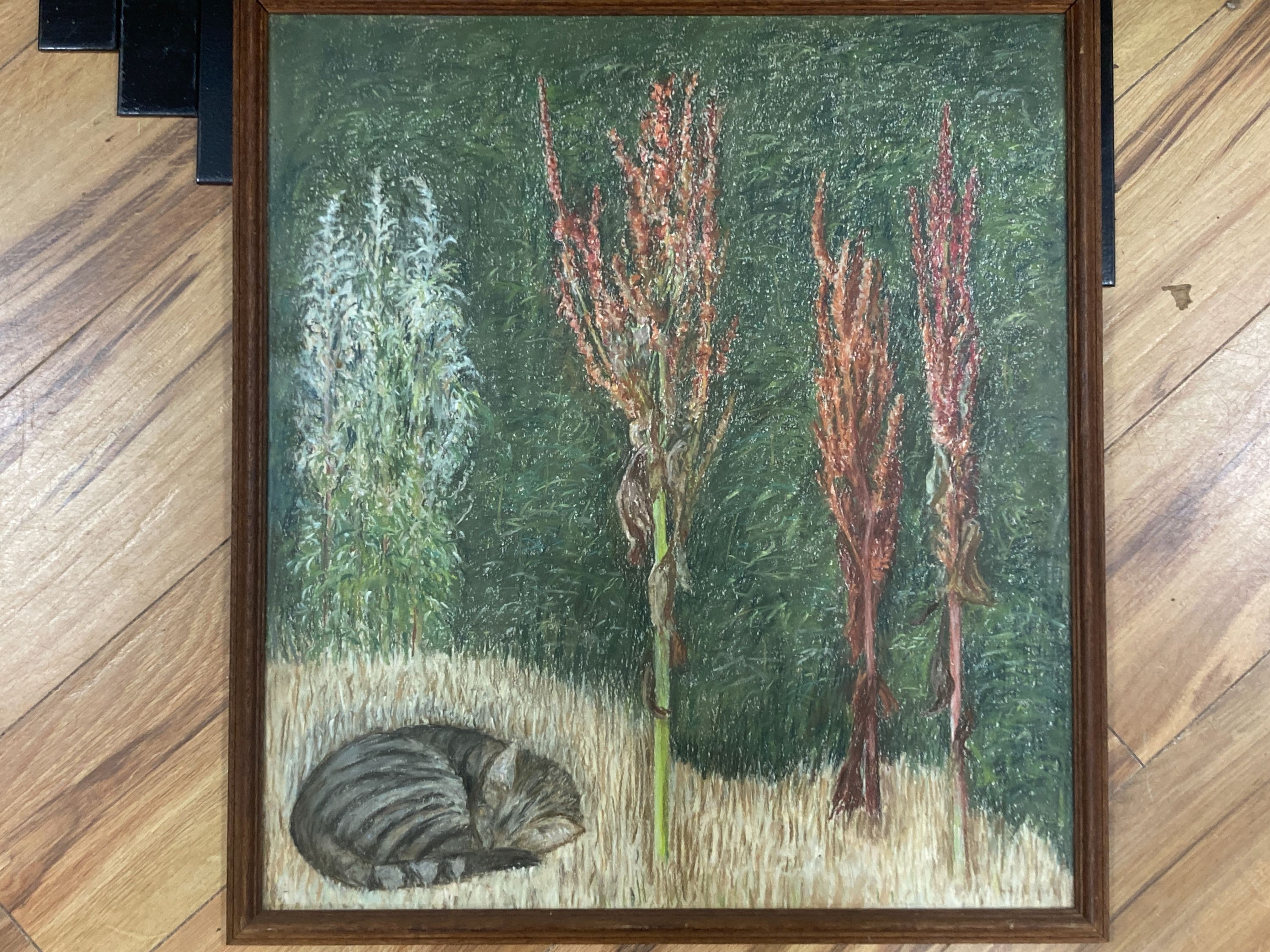 Margaret Benecke (1876-1962), pastel, 'Cat and Trees', 55 x 49cm.
